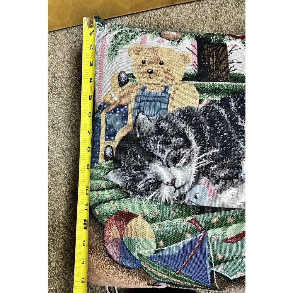 Holiday Sleepy Cat Kitty Teddy Nutcraker Christmas Grn Tweed Bkg Anne Mortimer